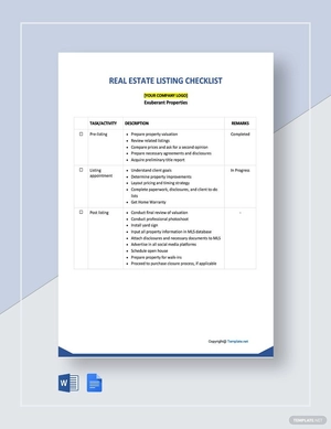 Real Estate Listing Checklist Template