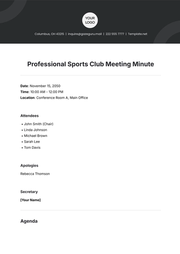 Free Professional Sports Club Meeting Minute Template to Edit Online
