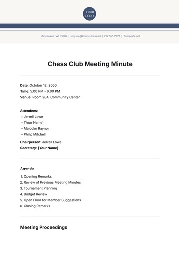 Free Chess Club Meeting Minute Template to Edit Online