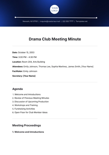Free Drama Club Meeting Minute Template to Edit Online
