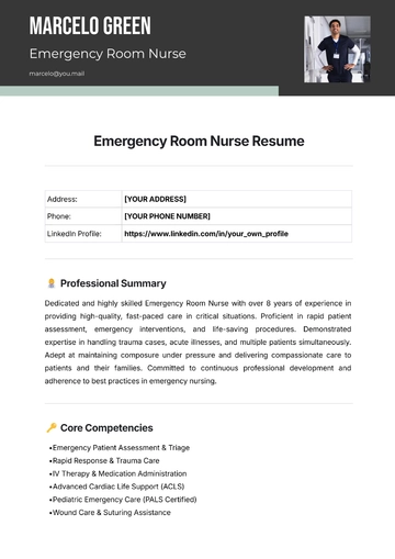 Free Emergency Room Nurse Resume Template to Edit Online