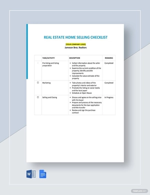 Real Estate Home Selling Checklist Template