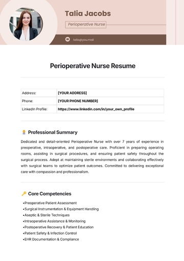 Free Perioperative Nurse Resume Template to Edit Online