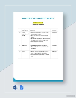 Real Estate Sales Process Checklist Template
