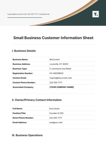 Free Small Business Customer Information Sheet Template to Edit Online