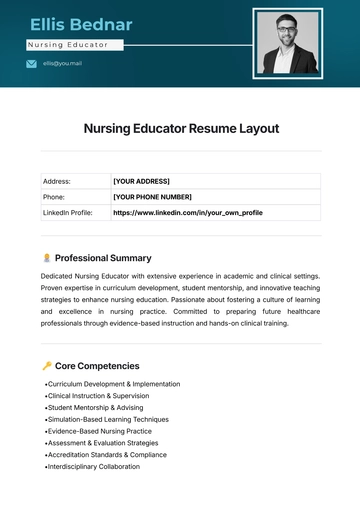 Free Nursing Educator Resume Layout Template to Edit Online