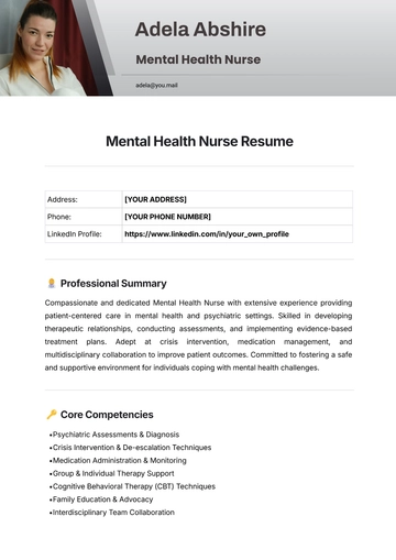 Free Mental Health Nurse Resume Template to Edit Online