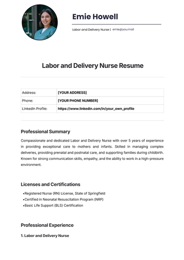 Free Labor and Delivery Nurse Resume Template to Edit Online