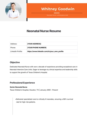 Free Neonatal Nurse Resume Template to Edit Online