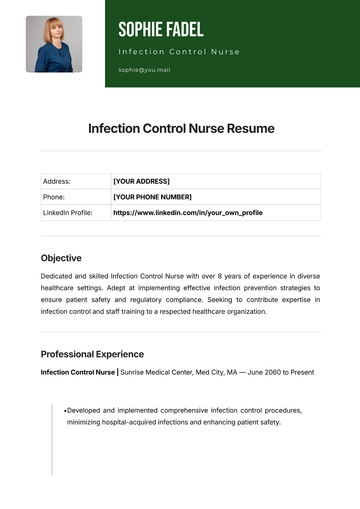 Free Infection Control Nurse Resume Template to Edit Online