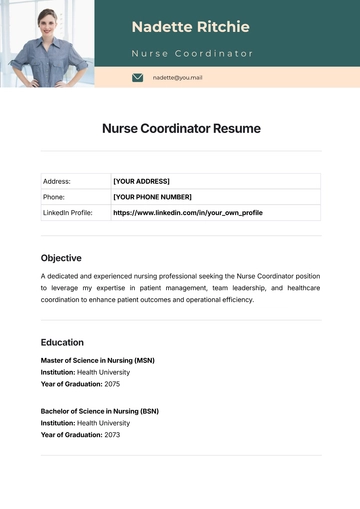 Free Nurse Coordinator Resume Template to Edit Online