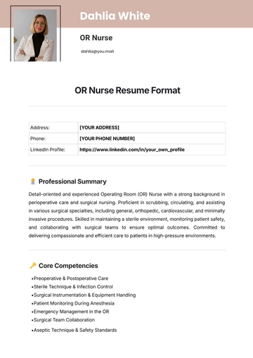 Free OR Nurse Resume Format Template to Edit Online