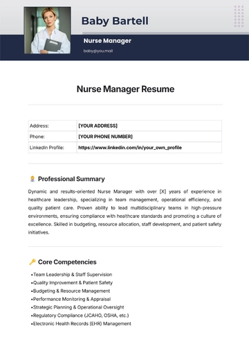 Free Nurse Manager Resume Template to Edit Online