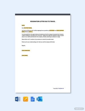 Resignation Letter Template Due to Travel