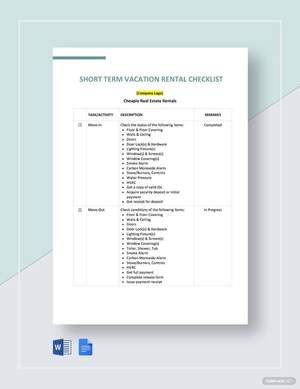 Short Term Vacation Rental Checklist Template