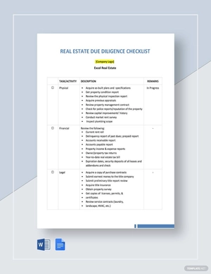 Real Estate Due Diligence Checklist Template