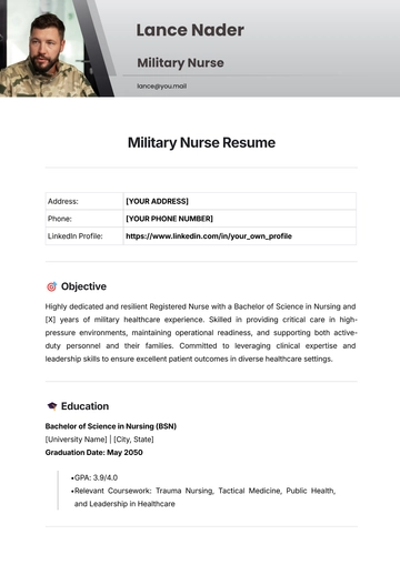 Free Military Nurse Resume Template to Edit Online