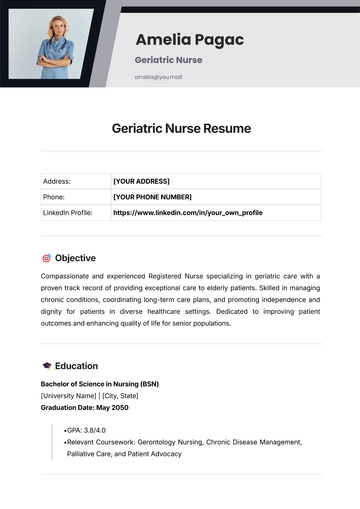 Free Geriatric Nurse Resume Template to Edit Online