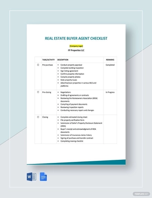 Real Estate Buyer Agent Checklist Template