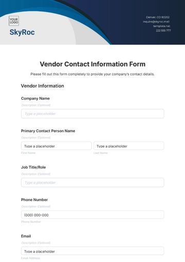 Free Vendor Contact Information Form Template to Edit Online