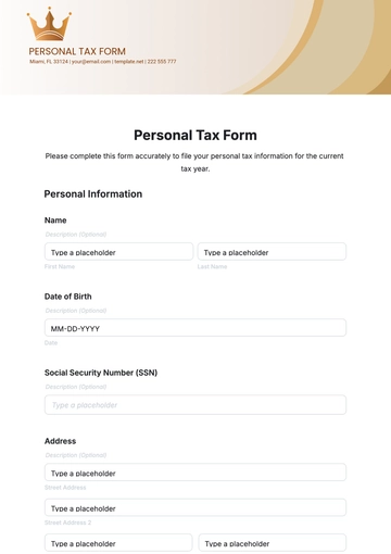 Free Personal Tax Form Template to Edit Online