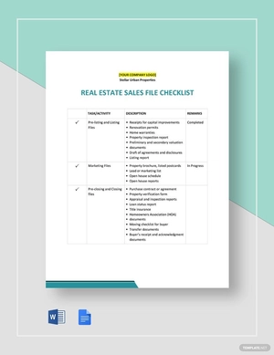 Real Estate Sales File Checklist Template