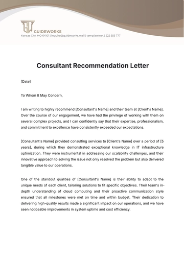 Free Consultant Recommendation Letter Template to Edit Online