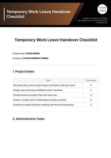 Free Temporary Work Leave Handover Checklist Template to Edit Online