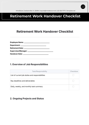 Free Retirement Work Handover Checklist Template to Edit Online