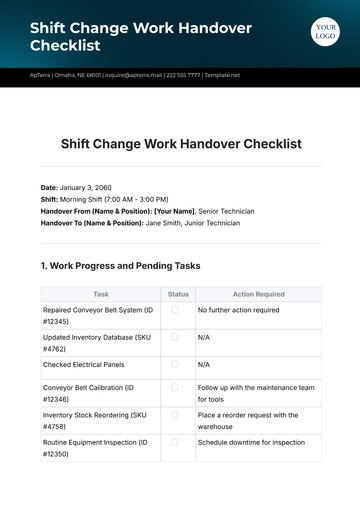 Free Shift Change Work Handover Checklist Template to Edit Online