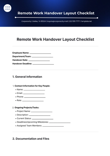 Free Remote Work Handover Layout Checklist Template to Edit Online