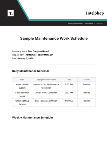 Free Sample Maintenance Work Schedule Template to Edit Online