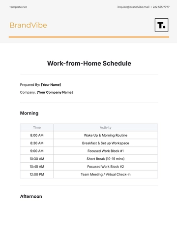 Free Work-from-Home Schedule Template to Edit Online