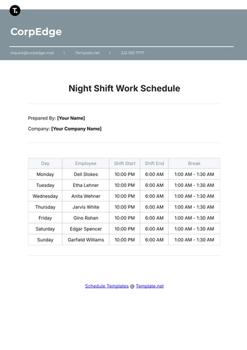 Free Night Shift Work Schedule Template to Edit Online