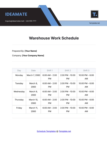 Free Warehouse Work Schedule Template to Edit Online