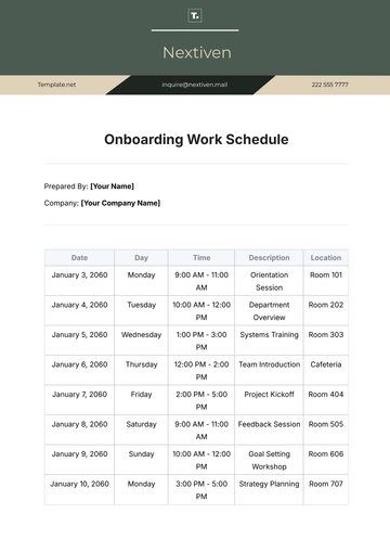 Free Onboarding Work Schedule Template to Edit Online