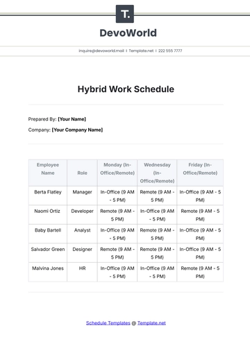 Free Hybrid Work Schedule Template to Edit Online
