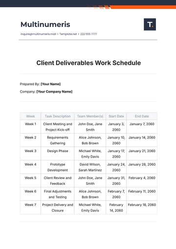 Free Client Deliverables Work Schedule Template to Edit Online