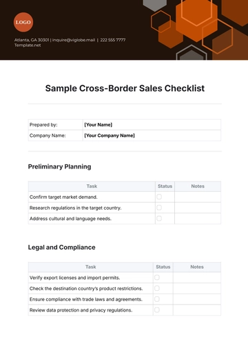 Free Sample Cross-Border Sales Checklist Template to Edit Online
