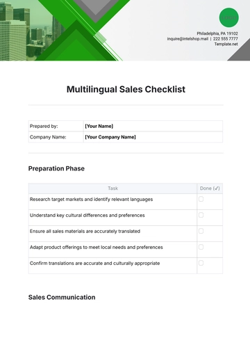 Free Multilingual Sales Checklist Template to Edit Online