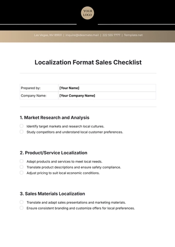 Free Localization Format Sales Checklist Template to Edit Online