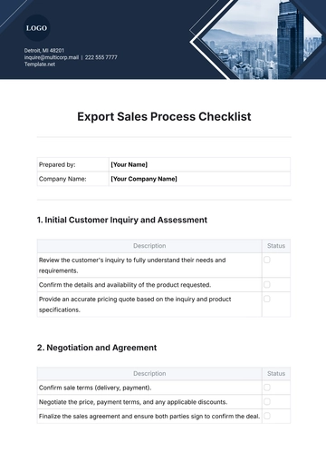Free Export Sales Process Checklist Template to Edit Online