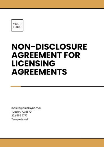 Free Non-Disclosure Agreement for Licensing Agreements Template to Edit Online