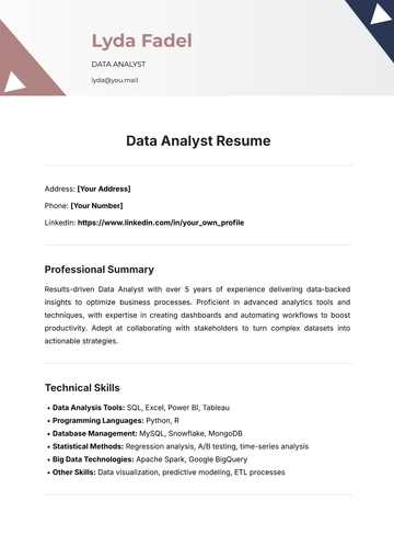 Free Data Analyst Resume Template to Edit Online