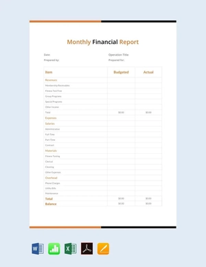 Simple Monthly Financial Report Template