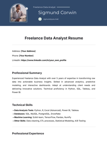 Free Freelance Data Analyst Resume Template to Edit Online