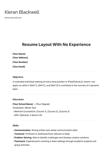 Free Resume Layout Template with No Experience to Edit Online