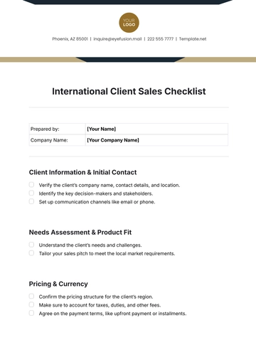 Free International Client Sales Checklist Template to Edit Online