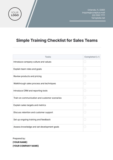 Free Simple Training Checklist for Sales Teams Template to Edit Online