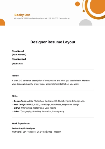 Free Designer Resume Layout Template to Edit Online